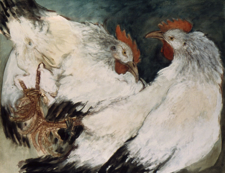 The two white cocks, 113x146 cm.